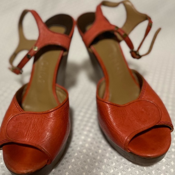 Chloe Coral leather ankle strap wooden high wedges . US 6.5 - Picture 7 of 7